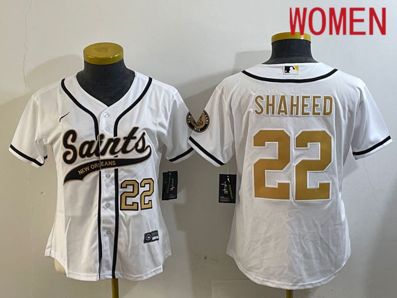 Women New Orleans Saints 22 Shaheed White Joint Name 2024 Nike Limited NFL Jersey style 2